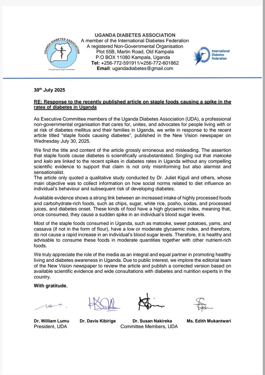 🔥 Statement from the Uganda Diabetes Association 
<a href="/WilliamLumu/">Lumu William</a> 
@susannakireka
<a href="/Asadthegeek/">Dr.Asad~M[MRCP~UK]</a> 
<a href="/kibirigedavis/">Davis Kibirige</a> 
<a href="/MinofHealthUG/">Ministry of Health- Uganda</a> 
<a href="/UgandaPhysician/">Association of Physicians of Uganda</a> 
<a href="/Ug_kidneyf/">Uganda Kidney Foundation (UKF)</a> 
<a href="/DrOribaDan/">Dr. Oriba Dan Langoya</a> 
<a href="/newvisionwire/">The New Vision</a>

✨ Let's get the facts!