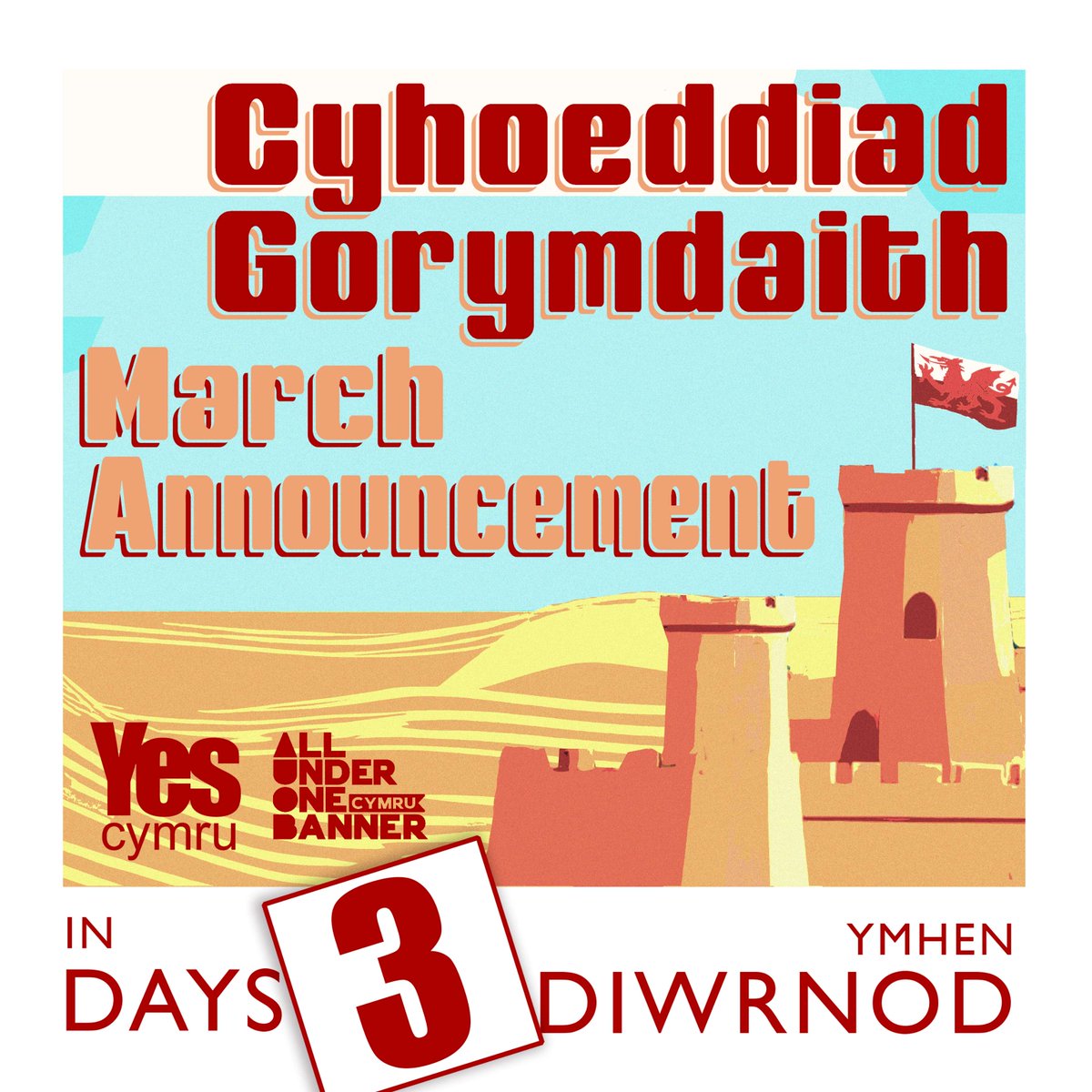 📣 Cyfri i lawr! Ble fydd yr orymdaith dros annibyniaeth nesaf? Dewch i stondin YesCymru yn yr Eisteddfod am 11yb Dydd Sadwrn i glywed y cyhoeddiad!

📣 Countdown is on! Where’s the next Independence March? Find out at the YesCymru stand, 11am Saturday!