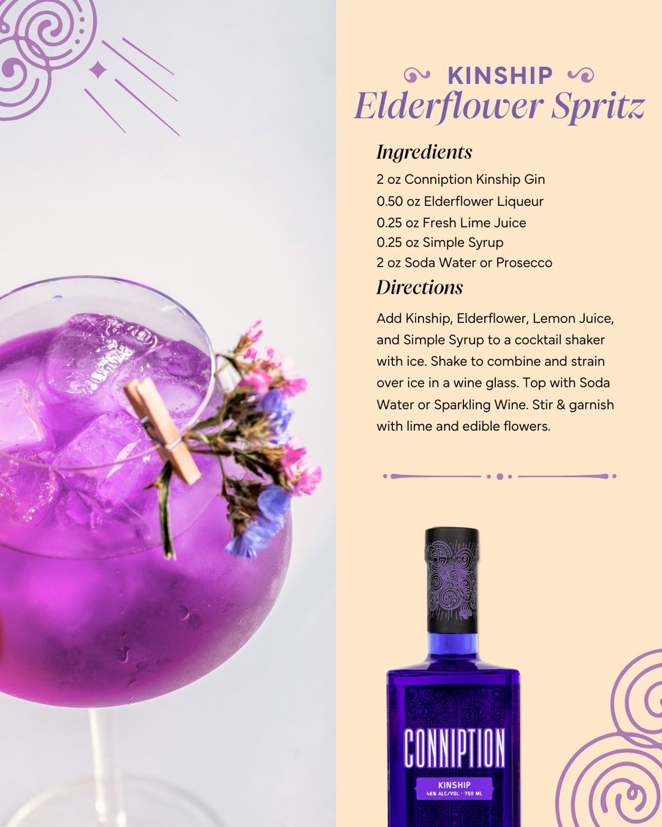 Meet the Kinship Elderflower Spritz: a floral-forward, effervescent sip that tastes like slowing down, on purpose. 

Light, elegant, and perfect for the kind of pause that turns an ordinary day into something worth remembering.🍸

#ConniptionGin #SpritzSzn #KinshipGin