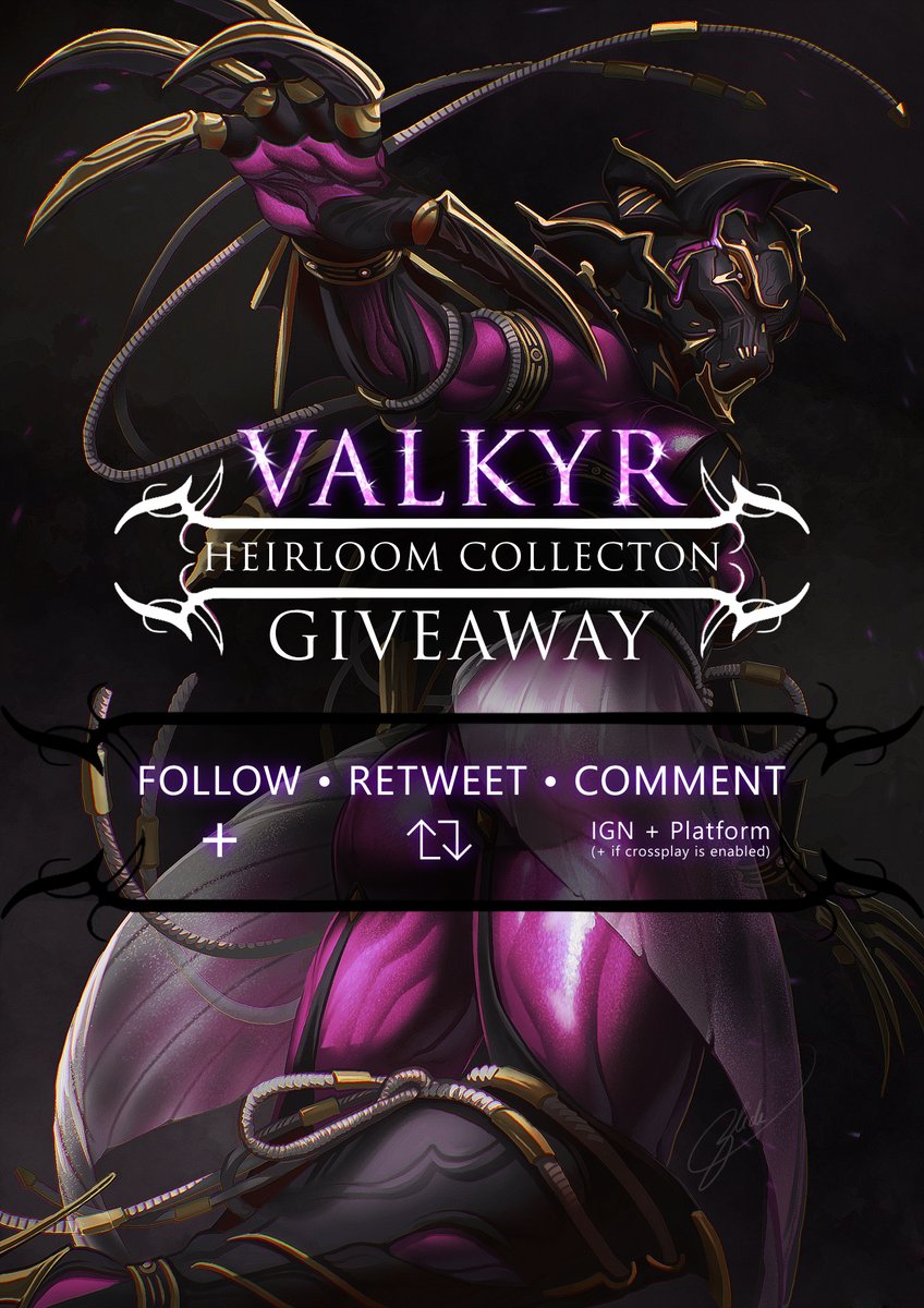 Guess what? It’s giveaway time! I get to give away the beautiful Valkyr Heirloom Collection (courtesy of <a href="/PlayWarframe/">WARFRAME</a>)! 💙

Just follow the steps in the image and I’ll randomly pick one lucky winner on Sunday, August 3rd.

Good luck, Tenno!