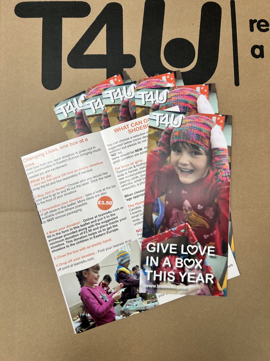 🎁 NEW Shoebox Appeal leaflets are here! 🎉

Some details (incl. donation amount) have changed, so please don’t use old leaflets – get the updated version to ensure your boxes reach children safely.

📬 Order @ teams4u.com
#ShoeboxAppeal #Teams4U #GiveJoy #Shoebox2025