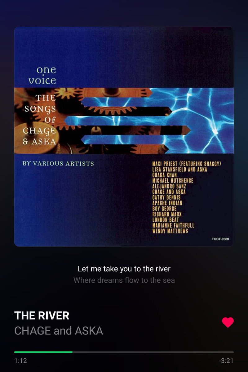 __R_E__'s tweet photo. 「one voice」
CHAGE and ASKA
Released on July 31, 1996
Let me take you to the river
Where dreams flow to the sea
Throw your soul out on the water
And set your spirit free
#THE_RIVER
#CHAGEandASKA #one_voice https://t.co/ljd1n7lCYB