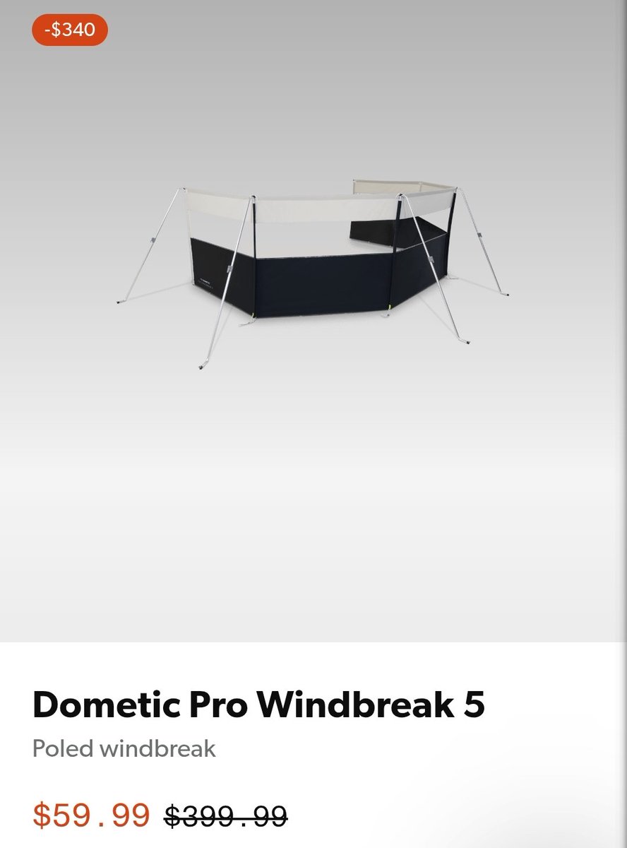 Misprints's tweet photo. MASSIVE DISCOUNT ON DOMETIC PRO WINDBREAK 5! 🚨

Only $59.99 (was $399.99) — selling for $700 elsewhere! Sturdy poled windbreak for your next outdoor trip.

Check it out: https://t.co/jjLZfAKHgk https://t.co/P0wuU5rYMk