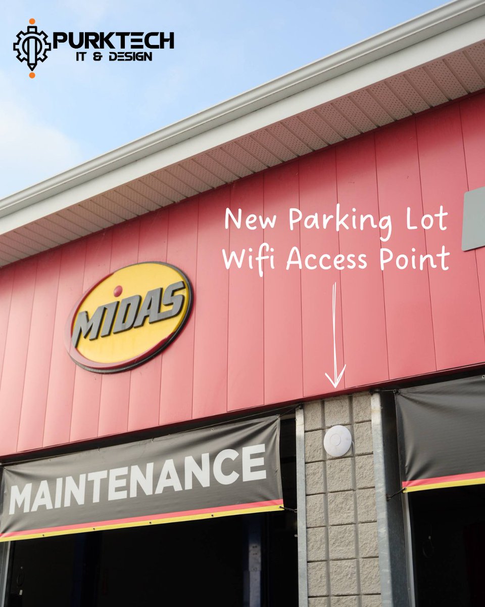PurkTech's tweet image. Did you know we can extend your businesses WiFi as far as you need it!? We were at Midas Orillia this morning adding an access point. This new point will allow the employees to use their iPads for car inspections and uploading reports from the parking lot with high speed WiFi.