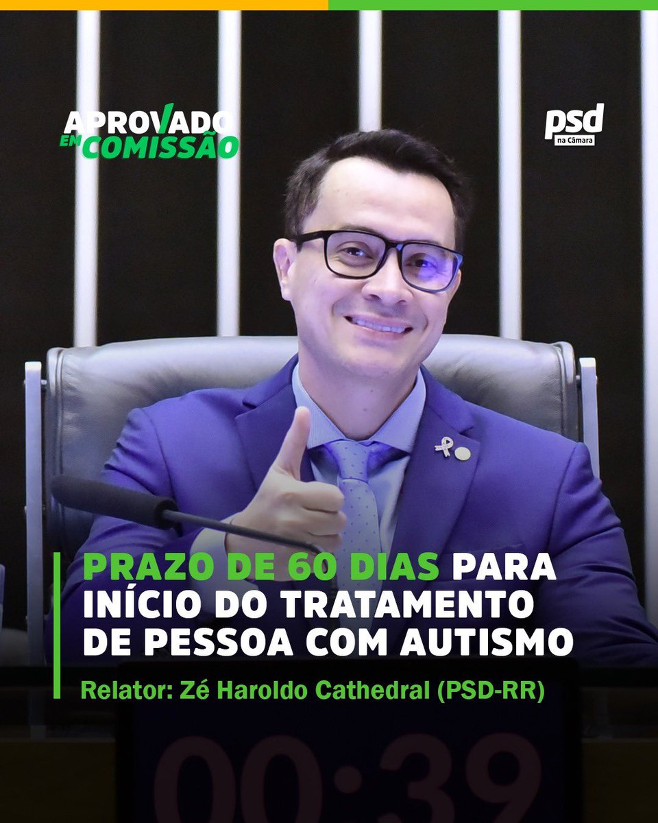 PSD Câmara (@psdcamara) on Twitter photo Vitória para pessoas com autismo! Comissão da Câmara aprovou o PL 1589/24, que garante início do tratamento de pessoas com TEA em até 60 dias após o diagnóstico, pelo SUS ou planos de saúde. Relator <a href="/ze_haroldo/">Zé Haroldo Cathedral</a> reforça mais agilidade e acolhimento. 💙 #Autismo #TEA Vitória para pessoas com autismo! Comissão da Câmara aprovou o PL 1589/24, que garante início do tratamento de pessoas com TEA em até 60 dias após o diagnóstico, pelo SUS ou planos de saúde. Relator <a href="/ze_haroldo/">Zé Haroldo Cathedral</a> reforça mais agilidade e acolhimento. 💙 #Autismo #TEA