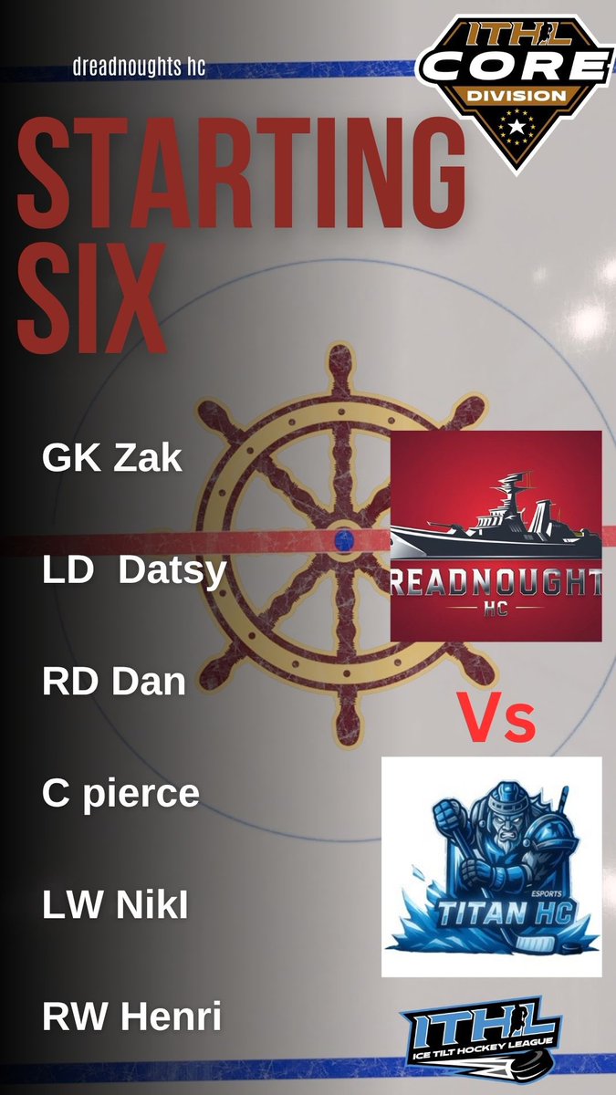 Let’s go Dreadnoughts 
Tonight’s <a href="/IceTiltHL/">ITHL</a> starting six