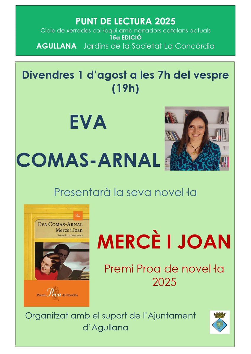 Edicions Proa (@ed_proa) on Twitter photo 📚 Ep! Divendres, vetllada literària a Agullana. L'escriptora <a href="/evacomasarnal/">Eva Comas-Arnal</a> parlarà de 'Mercè i Joan', és a dir de la Rodoreda i l'Obiols, a Agullana 📚 Ep! Divendres, vetllada literària a Agullana. L'escriptora <a href="/evacomasarnal/">Eva Comas-Arnal</a> parlarà de 'Mercè i Joan', és a dir de la Rodoreda i l'Obiols, a Agullana