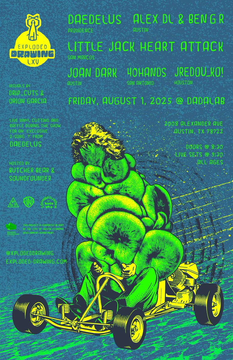 KUTX's tweet image. This Friday! KUTX is proud to support Exploded Drawing’s 65th session, with Daedlus (Providence) – who has worked with greats like MF DOOM, Madlib, Flying Lotus, and DJ Shadow – plus sets from Alex DL &amp;amp; Ben G R (Austin), Joan Dark (Austin) + more! Info: kutx.org/kutx-presents/…