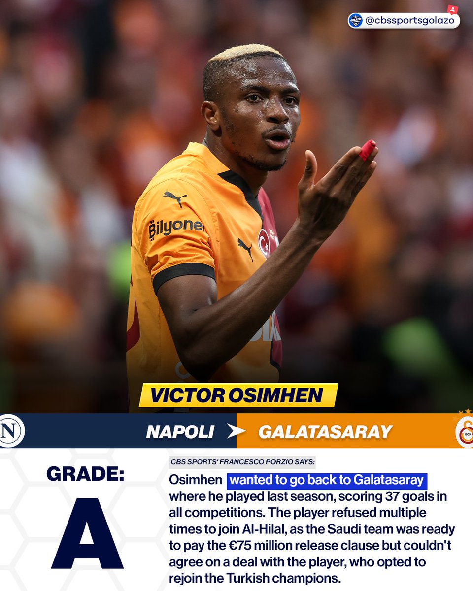 OFFICIAL: Victor Osimhen returns to Turkish giants Galatasaray on a permanent deal after a successful loan spell in the 2024-25 season 🇹🇷

His $85 million release clause paid by the club is the largest transfer fee in Turkish football history 💰