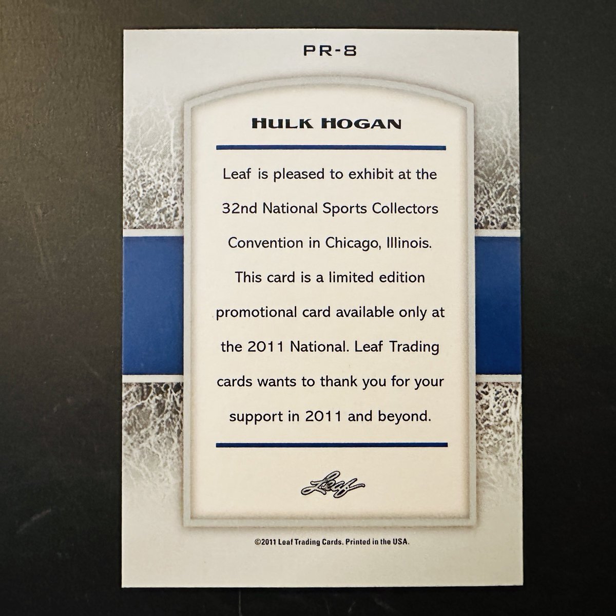 It’s been a while since I’ve contributed to #WrestlingCardWednesday but I wanted to post a recent addition to the collection.

Here’s my Leaf promotional card of Hulk Hogan from the National Sports Collectors Convention (NSCC) 2011.  
❤️💛

#Hulkamania #RIPHulkHogan