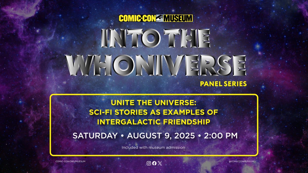 What do the TARDIS &amp; the USS Enterprise have in common? Find out at Comic-Con Museum’s “Into the Whoniverse” panel on Sat. 8/9 @ 2 pm, as experts discuss cosmic friendships &amp; similarities between Doctor Who &amp; Star Trek. Included w/ Museum admission 🎟️ comic-con.org/museum