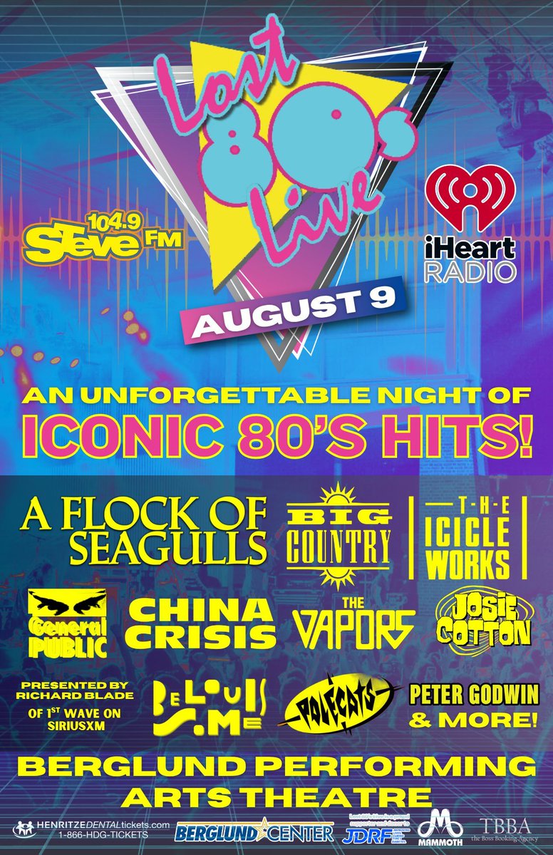 Preview: Catch <a href="/Lost80sLive/">Lost 80's Live</a> in concert <a href="/BerglundCtr/">Berglund Center</a> on August 9 for memorable performances by new wave artists <a href="/seagullsrunning/">A Flock Of Seagulls</a>, <a href="/ChinaCrisisUK/">China Crisis</a>, <a href="/BigCountryUK/">Big Country</a>, <a href="/BelouisSome/">Belouis Some</a>, <a href="/TheIcicleWorks/">The Icicle Works</a>, <a href="/PeterGodwin80s/">PETER GODWIN 80s PROMO on behalf NEW WAVE POPSTAR</a>, and more! (Note this show is now indoors.)

parklifedc.com/2025/07/15/pre…