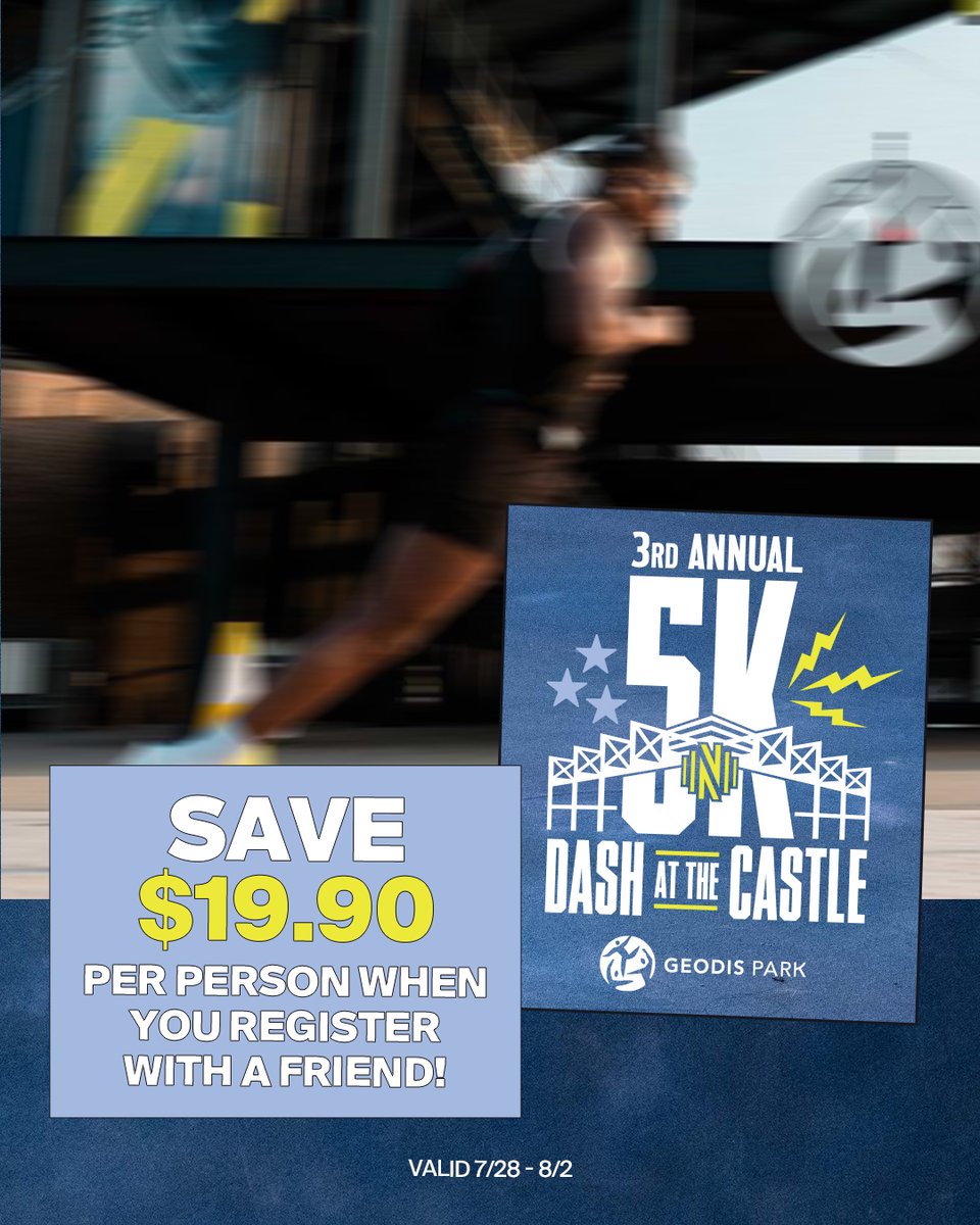 GEODIS Park (@geodispark) on Twitter photo Run it back to the 90s & bring a friend for our 3rd annual Dash at the Castle 5k 🏃♀️🏃♂️🏃
Register with a friend now before the deal ends » bit.ly/DashAtTheCastle Run it back to the 90s & bring a friend for our 3rd annual Dash at the Castle 5k 🏃♀️🏃♂️🏃
Register with a friend now before the deal ends » bit.ly/DashAtTheCastle