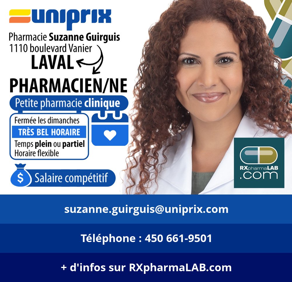 formatp's tweet image. RXpharmaLAB.com/15039 | Pharmacien(ne) | Laval | Pharmacie Suzanne Guirguis
✉️ suzanne.guirguis@uniprix.com
📞 450 661-9501
👀 Tous les détails sur RXpharmaLAB 

Un poste à combler? RXpharmaLAB.com/publier

#RXpharmaLAB #Laval @Uniprix_inc #Uniprix