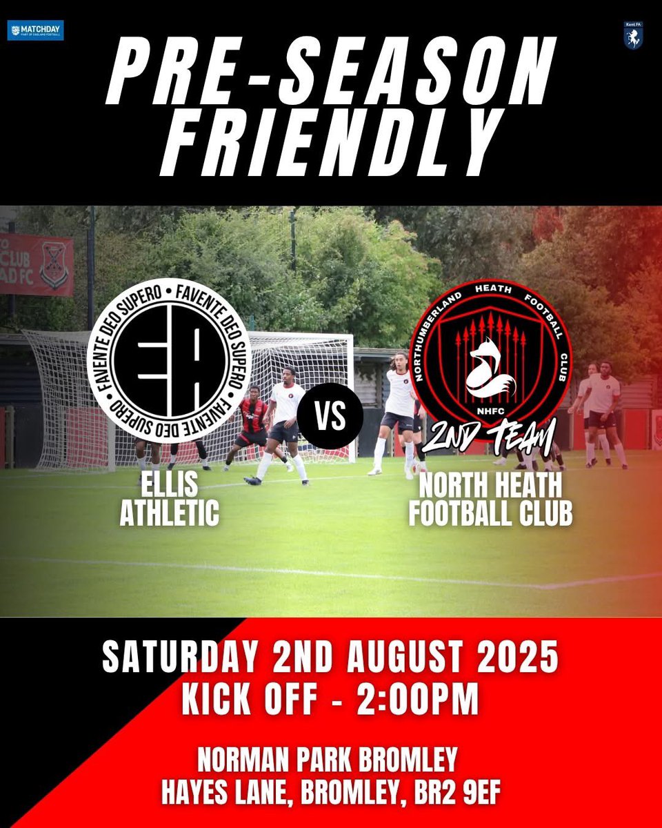 Northumberland Heath FC (@northheathfc) on Twitter photo Another busy Saturday of football ahead.
The 1st team take on Kent Leagues <a href="/FcEquinoccial/">Official Equinoccial FC</a> whilst the talented 2nd team take on <a href="/BASLFL/">B&SL Football league</a> <a href="/Ellis_Athletic/">Ellis Athletic FC</a>
Come along and show your support. It’s much appreciated.
#uptheheath🔥🦊 Another busy Saturday of football ahead.
The 1st team take on Kent Leagues <a href="/FcEquinoccial/">Official Equinoccial FC</a> whilst the talented 2nd team take on <a href="/BASLFL/">B&SL Football league</a> <a href="/Ellis_Athletic/">Ellis Athletic FC</a>
Come along and show your support. It’s much appreciated.
#uptheheath🔥🦊