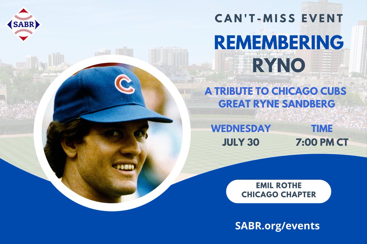 SABR (@sabr) on Twitter photo Join <a href="/SABRChicago/">SABRChicago</a> on Zoom at 7:00 pm Central tonight as we honor the life and legacy of <a href="/Cubs/">Chicago Cubs</a> Hall of Famer Ryne Sandberg. Learn more at sabr.org/events #SABR Join <a href="/SABRChicago/">SABRChicago</a> on Zoom at 7:00 pm Central tonight as we honor the life and legacy of <a href="/Cubs/">Chicago Cubs</a> Hall of Famer Ryne Sandberg. Learn more at sabr.org/events #SABR