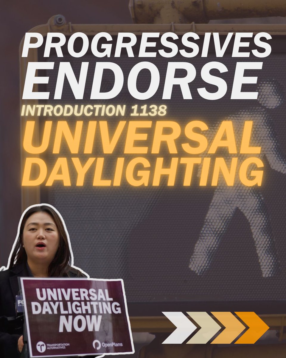 NYCProgressives.bsky.social (@nycprogressives) on Twitter photo Traffic violence killed a New Yorker every 35 hours in 2024. Lives are on the line, which is why today, we're proud to announce the Progressive Caucus's endorsement of our member <a href="/CMJulieWon/">cmjuliewon.bsky.social</a>'s lifesaving legislation - Intro 1138 - that calls for universal daylighting in NYC. Traffic violence killed a New Yorker every 35 hours in 2024. Lives are on the line, which is why today, we're proud to announce the Progressive Caucus's endorsement of our member <a href="/CMJulieWon/">cmjuliewon.bsky.social</a>'s lifesaving legislation - Intro 1138 - that calls for universal daylighting in NYC.