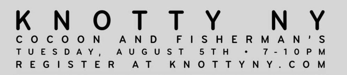 🛑KnottyNY Next Week in Chelsea. 
Tuesday, August 5th, 7p - 10p
Ever want to be bundled up in a lil' ball? Want your rope to feel like a hug? At next week's Knotty they’ll be exploring ties that make you feel all wrapped up!
Info: knottyny.com
Hosted by <a href="/KnottyNewYork/">KnottyNY</a>