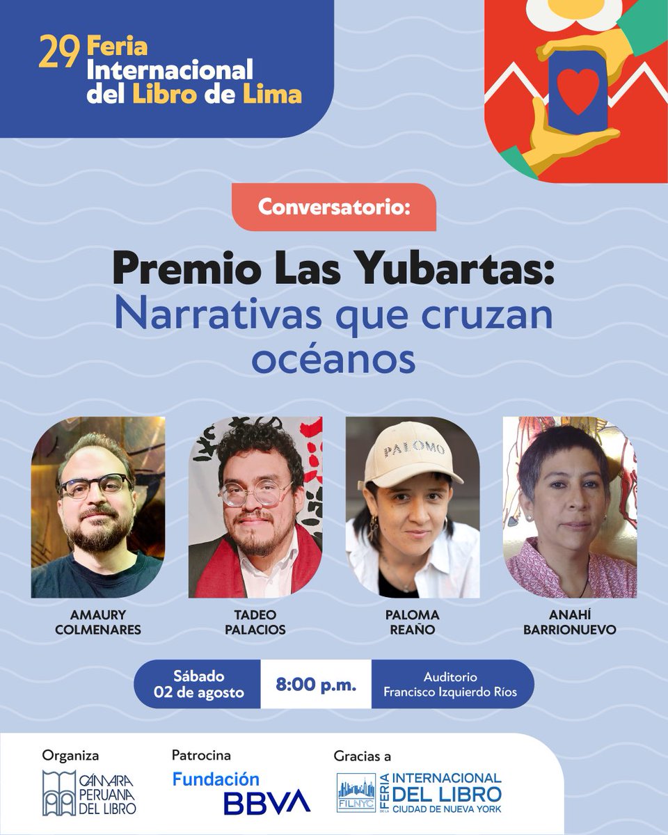 Acompaña este encuentro con las voces premiadas que nos invitan a leer desde otros horizontes.

🗓️ Sáb 02 - 8:00 p.m.
📍 Auditorio Francisco Izquierdo Ríos

🎟️ Entradas en Teleticket 👉 teleticket.com.pe/fil-lima-2025

Aforo limitado. Actividades sujetas a cambios.