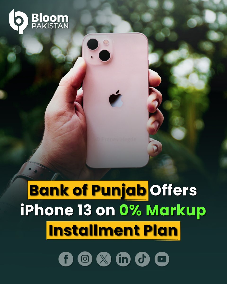 bloom_pakistan's tweet photo. The Bank of Punjab (BOP) is now offering an unbeatable deal on the iPhone 13 (128GB) through its easy installment plan.
Read More:
https://t.co/afkhp6a9U3
#BloomPakistan @thebankofpunjab #BOP #BOPEasyInstallments #BOPCreditCard #iPhone13 #0PercentMarkup #BNPL #BuyNowPayLater #iPhoneOnInstallments