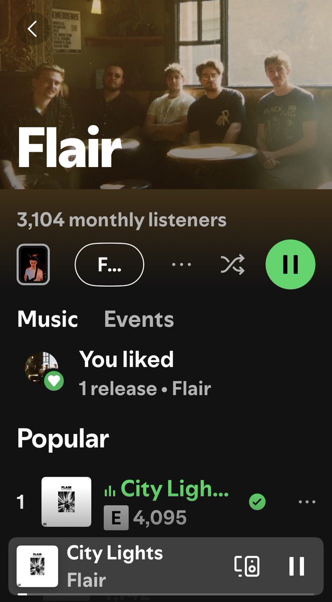 ‘CITY LIGHTS’ by FLAIR <a href="/flairband0141/">Flair</a> is another fantastic song, flying high.

Over 3,000 monthly listeners and over 4,000 streams since 4.7.25.

Thank you to everyone who has supported this release so far, we appreciate each one of you.

Stream it here:
open.spotify.com/track/6VqhEypv…