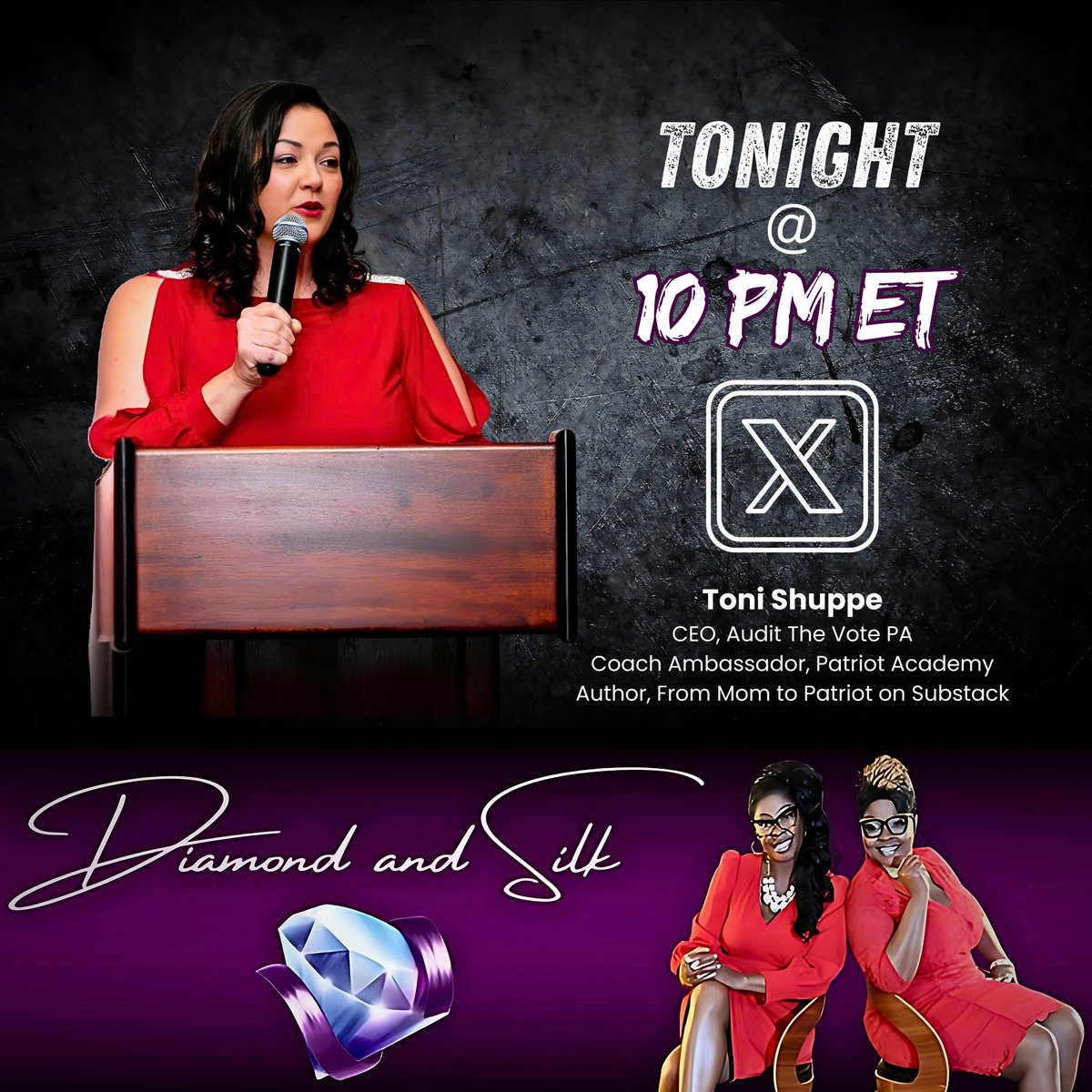 No podcast tonight, but you can find us here at 10pm ET! 

x.com/DiamondandSilk…