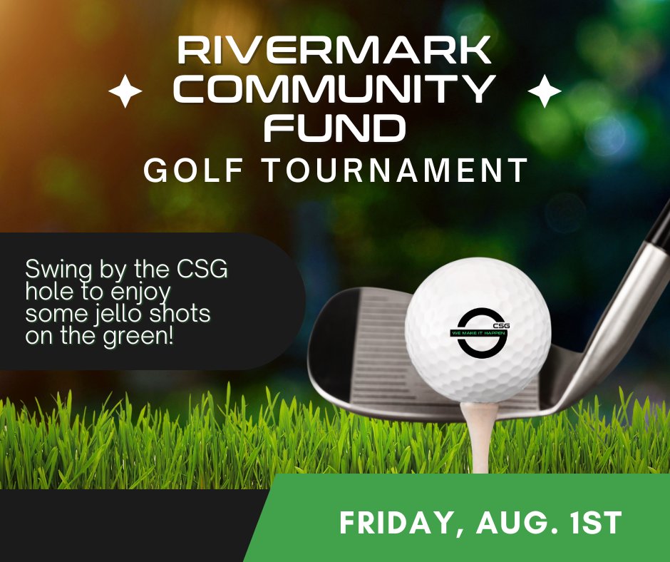 CookSolutionsGr's tweet image. CSG is bringing the shots to the Rivermark Community Fund Golf Tournament this Friday! ⛳️ Catch us at the Jello Shot Hole—swing by for some fun and flavor!
#CSGCommunity #GolfWithPurpose #RivermarkGolf