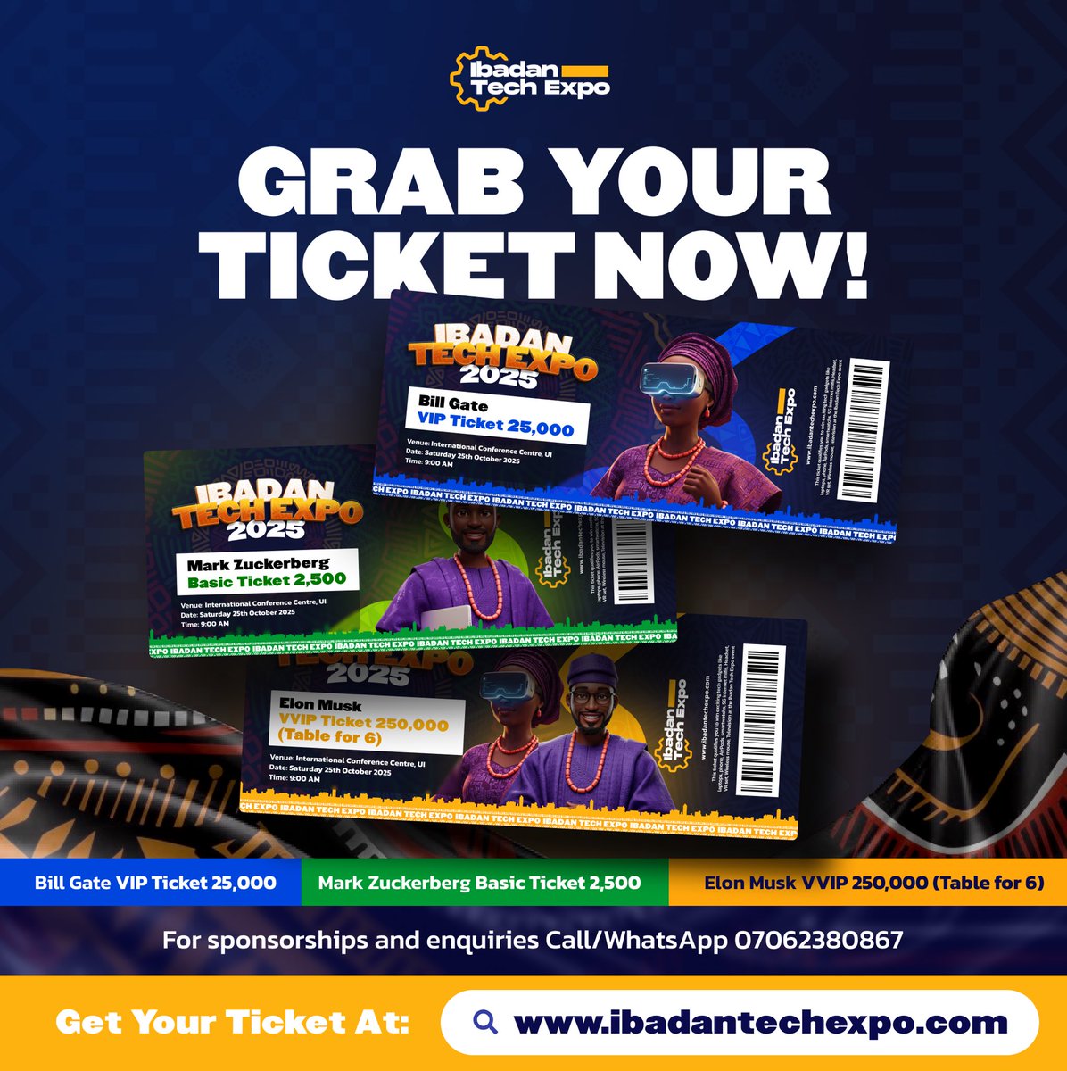 Grab your tickets now. Support us. 

Visit

ibadantechexpo.com

#IbadanTechExpo2025 🙏