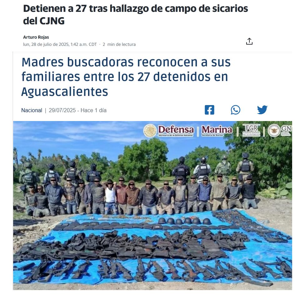 Madres buscadoras encontraron a varios de sus kerubines entre los 27 sicarios del CJNG detenidos en Aguascalientes este fin de semana 

Ni muertos ni desaparecidos, andaban en el "jale"

Ah pero culpan al gobierno y la violencia que sus mismos kerubines "desaparecidos" desatan.