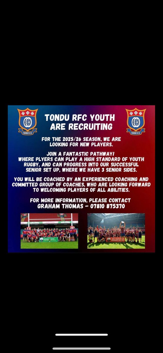 Calling any old or new players looking to get into rugby, drop us a message! #greatclub #greatcoaches #wheelers <a href="/TonduRFC1880/">Tondu RFC</a>