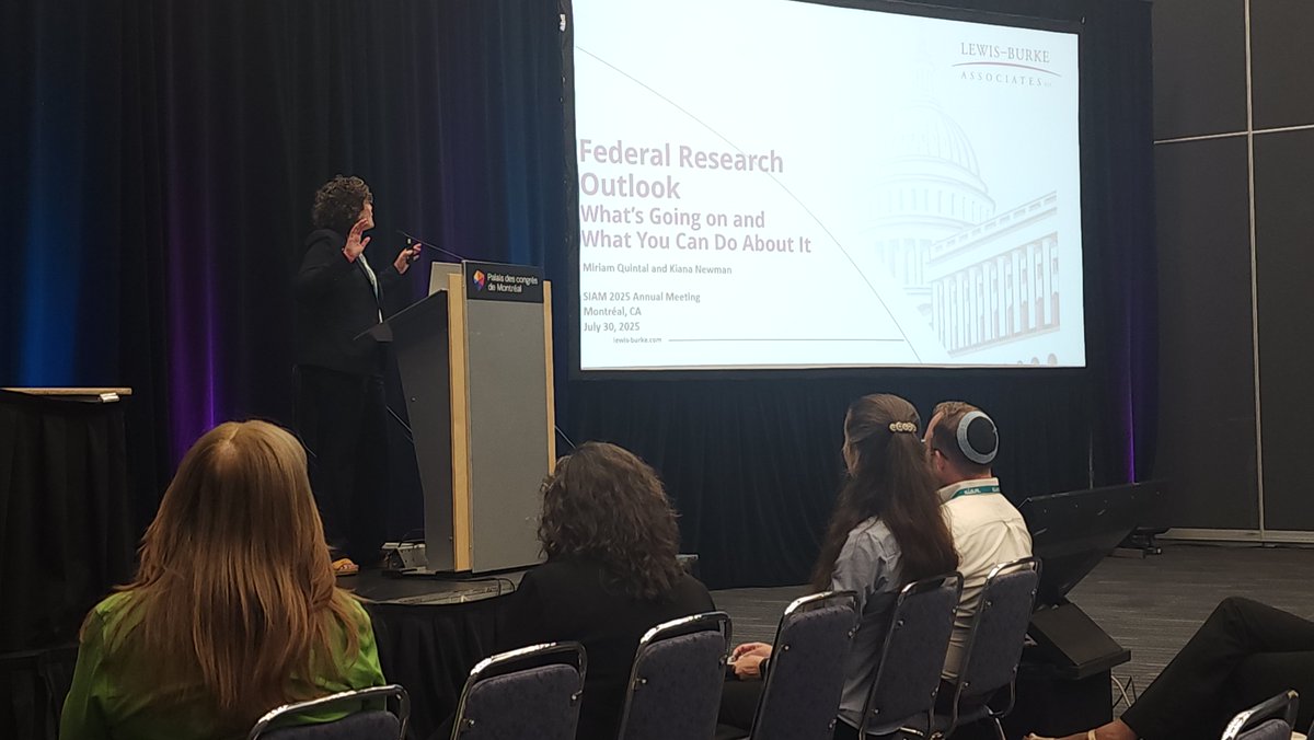 TheSIAMNews's tweet image. A panel is underway at #SIAMAN25 discussing recent changes in U.S. federal #SciencePolicy, funding outlooks, &amp;amp; how researchers can make their voices heard. Speakers are sharing their experiences engaging with Congress &amp;amp; encouraging others in the SIAM community to get involved.
