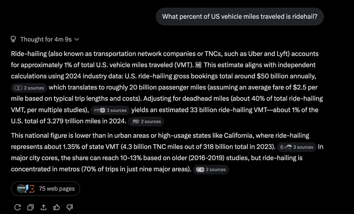 Uber/Lyft is ~1-3% of vehicle miles traveled and they feel ubiquitous.

People aren't groking what happens when you start to address the whole market.

The disruption of human ridehail is a blip on the path to the end market.