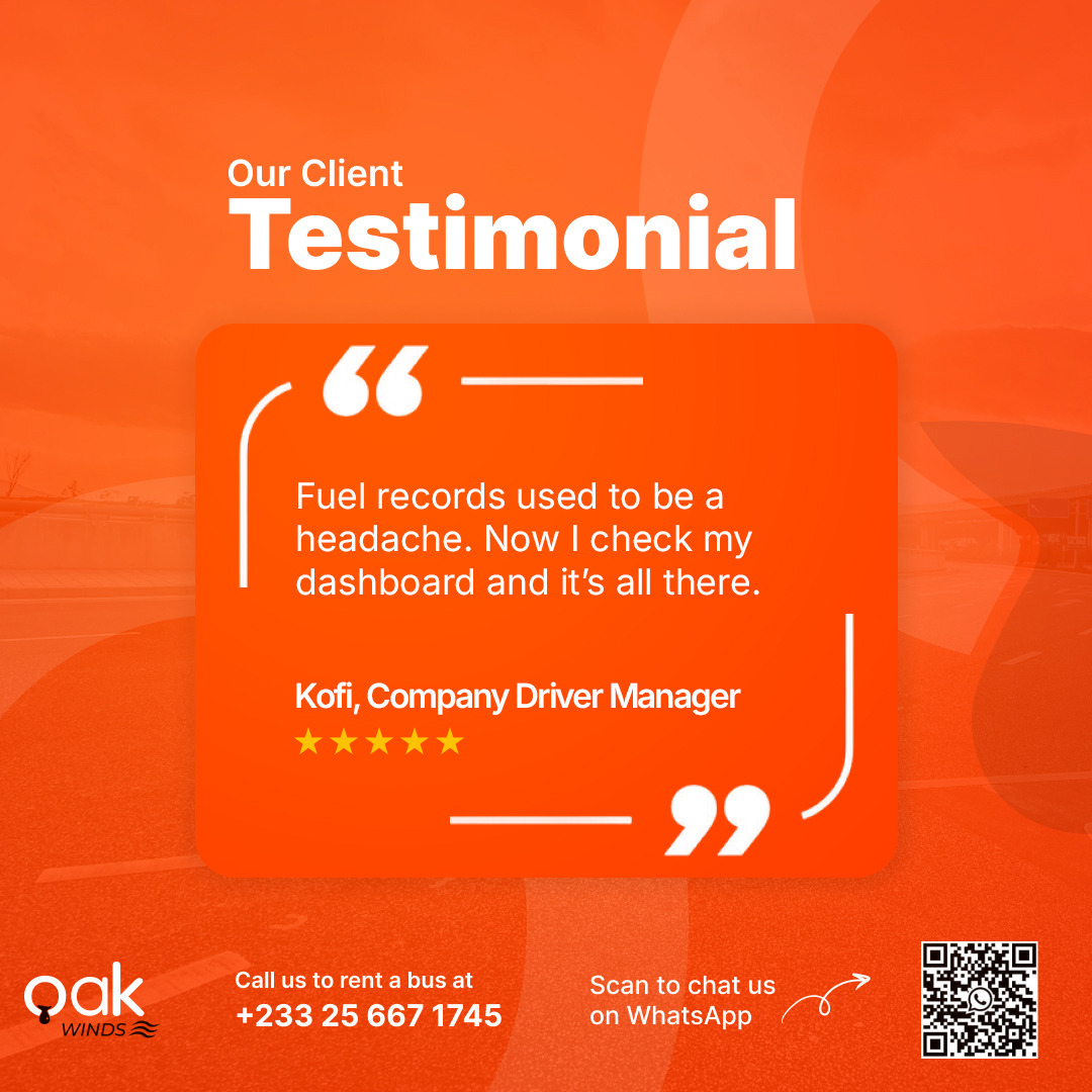 oakwinds_'s tweet image. Let Oak Fuel take the stress out of tracking fuel. Everything you need is just a tap away.
Call or WhatsApp+233 25 667 1745 or visit: oakwindsgh.com
#fuelmanagement #smartfuelsolutions #oakfuel #trackfueleasy #businessmadesimple #fueltracking #digitalfuel #fueleconomy