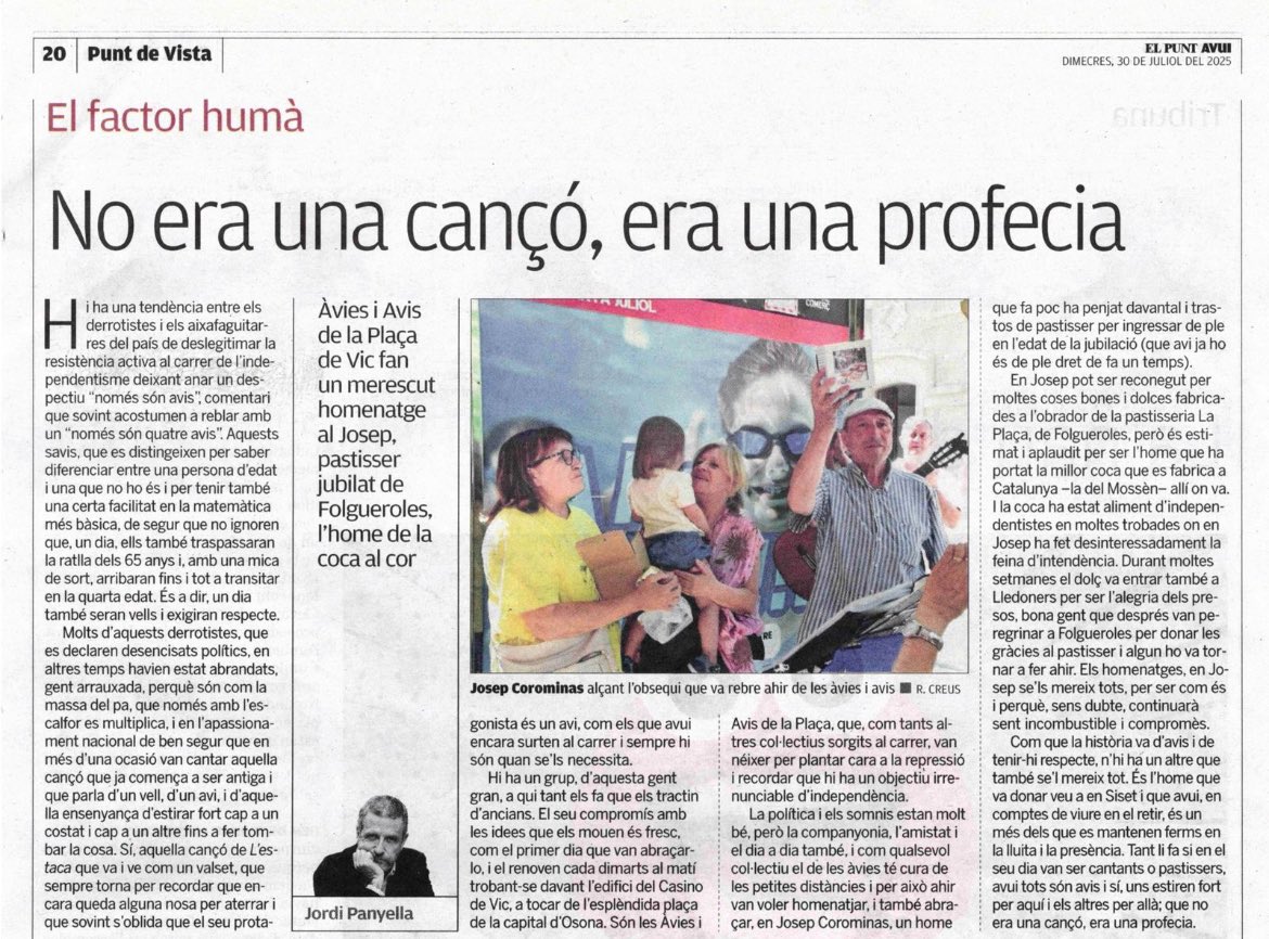 Efectivament, tots els reconeixements  a en Josep Corominas són més que merescuts. Sempre hi ha estat, hi  és i hi serà segur. A ell, a la seva esposa i sense cap mena de dubte a la seva filla Cristina mai els podrem agraïr tant compromís actiu i tanta dolçor. 

Molt bon article
