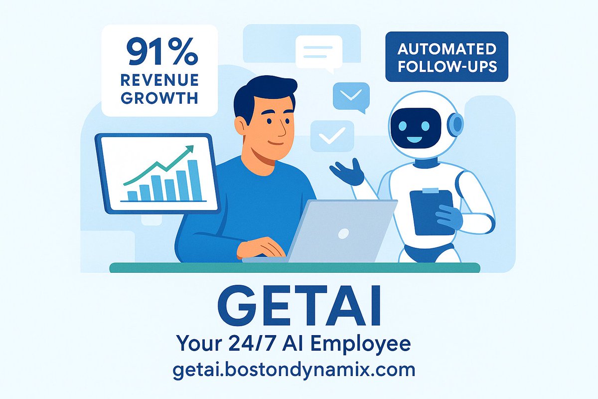 BostonDynamix's tweet photo. 📊 91% of SMBs say AI increased their revenue.
GETAI handles reminders, responses, and follow ups.
Want that edge in your business?
👉 https://t.co/VOiu3JmOZZ 

#RevenueReady
#businessautomation #aiagent #digitalassistant #businesstools #growthstrategy #smbsolutions #aiinbusiness https://t.co/SapIx2nbAB