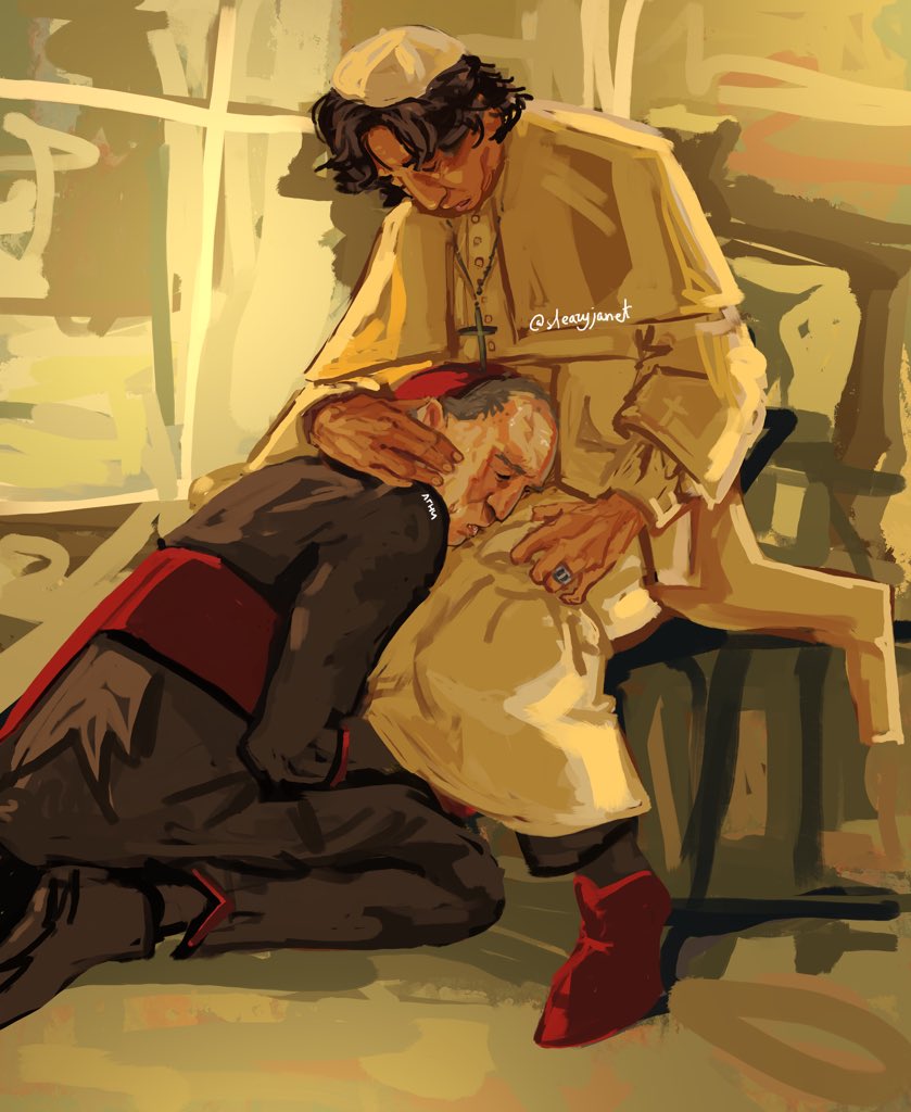repost! (account got locked)

horny Lawrence and Benítez in fucked up lighting that I drew like two months ago while out with a friend

#conclave #art