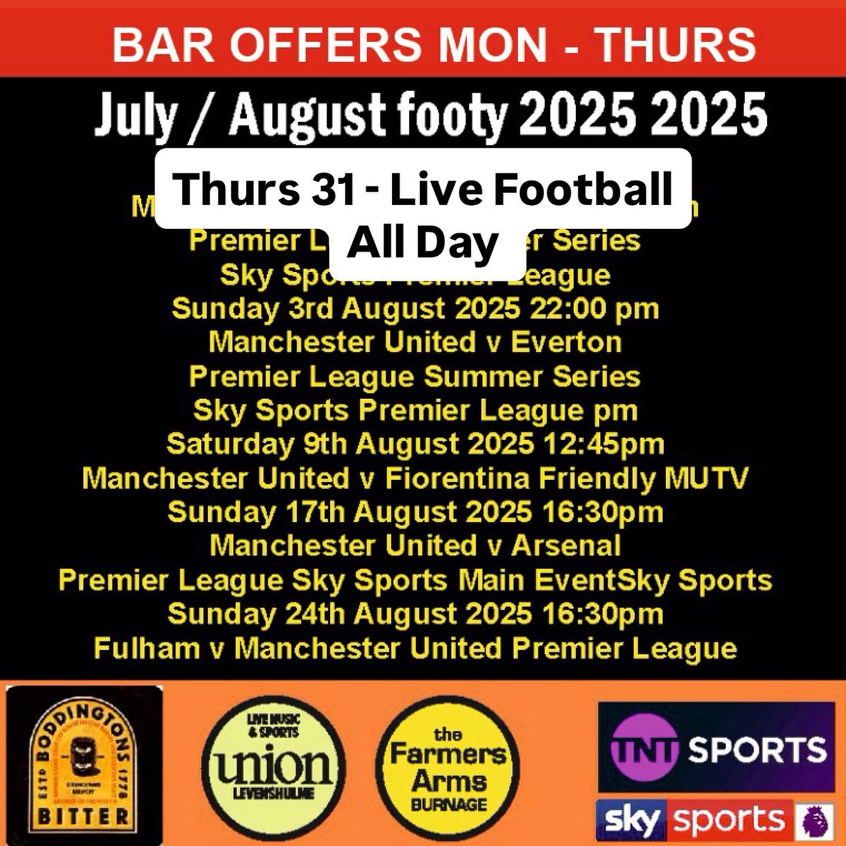levunion's tweet image. #baroffers and #livefootball all day in the Union and Farmers Arms