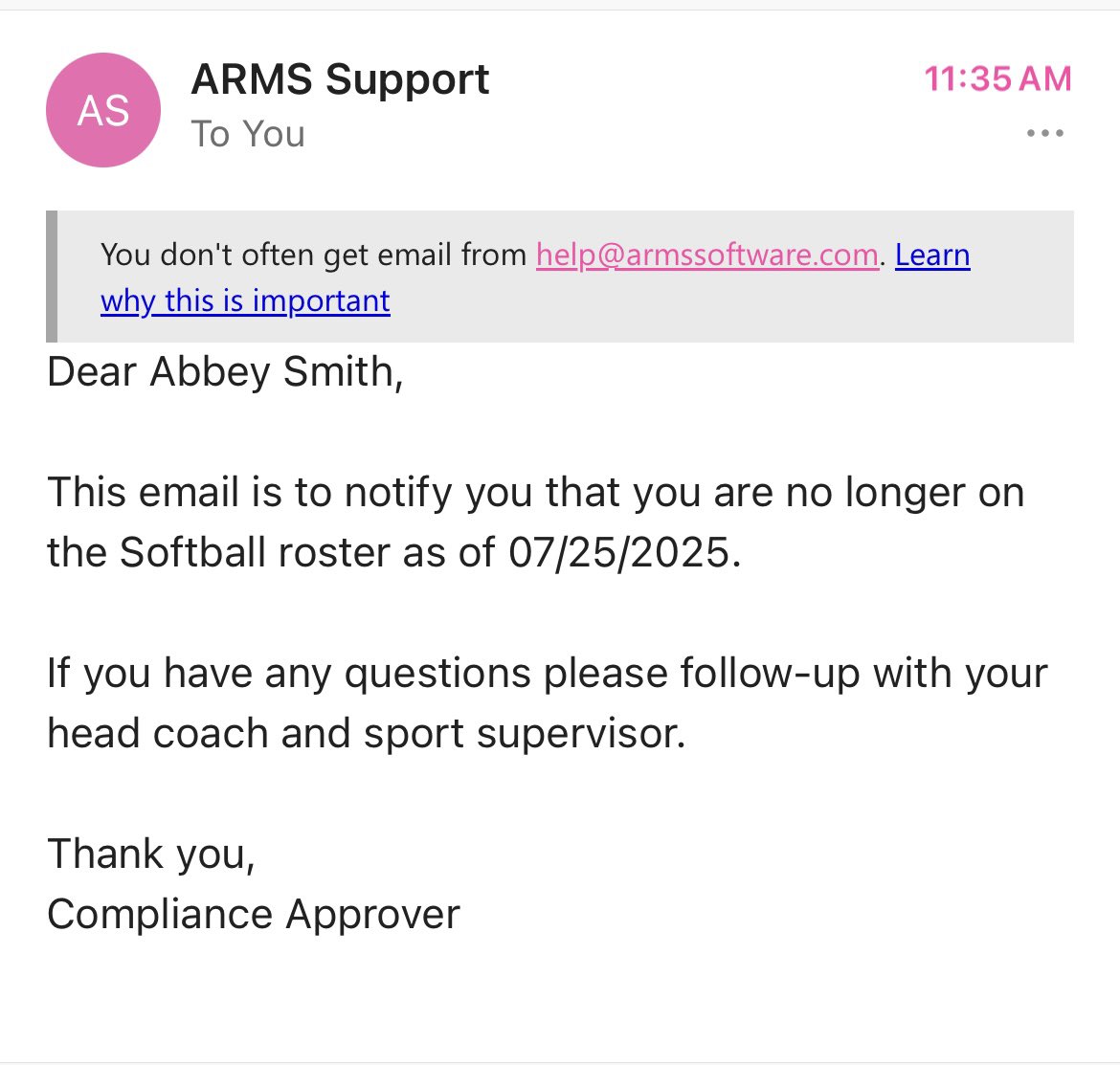 well this was a sad email to open up, thanks for reminding me compliance <a href="/AuburnSoftball/">Auburn Softball</a>