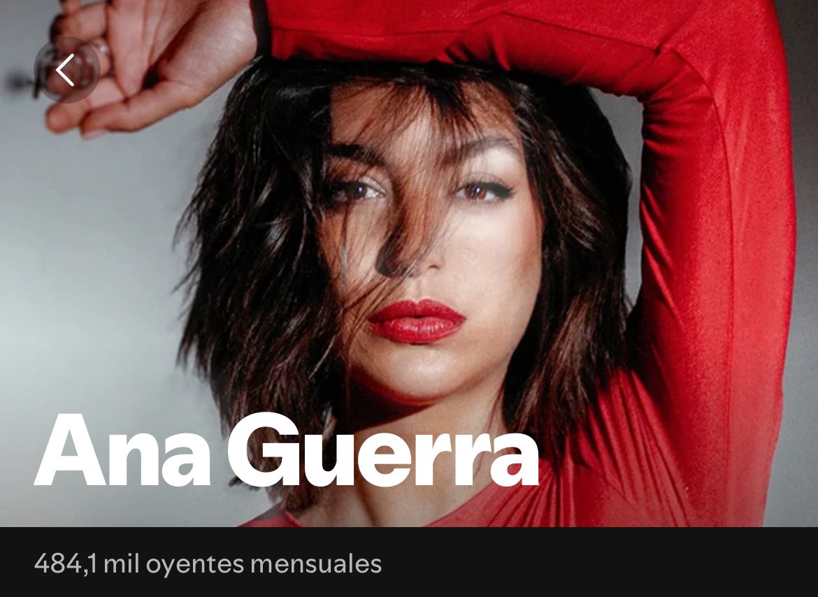 Ana Guerra sube más de 9,3k de oyentes mensuales tras la última actualización de Spotify, acercándose así a los 500k de OM 🚀💥