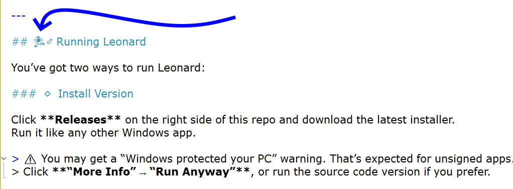 I cuss Chat GPT a lot, but sometimes he impresses me.

I wanted a 'Running Leonard' section of my Read Me. I didn't know Windows can do this, and I'm a runner.