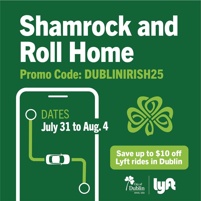 Sláinte &amp; Safe Travels! Use the code for a Safe Ride to the Dublin Irish Festival this year! ☘️
💲 Use the code DUBLINIRISH25 to save $10 off your ride
🗓️ Valid July 31- Aug. 4
Learn more ➡️ bit.ly/DublinSafeRide