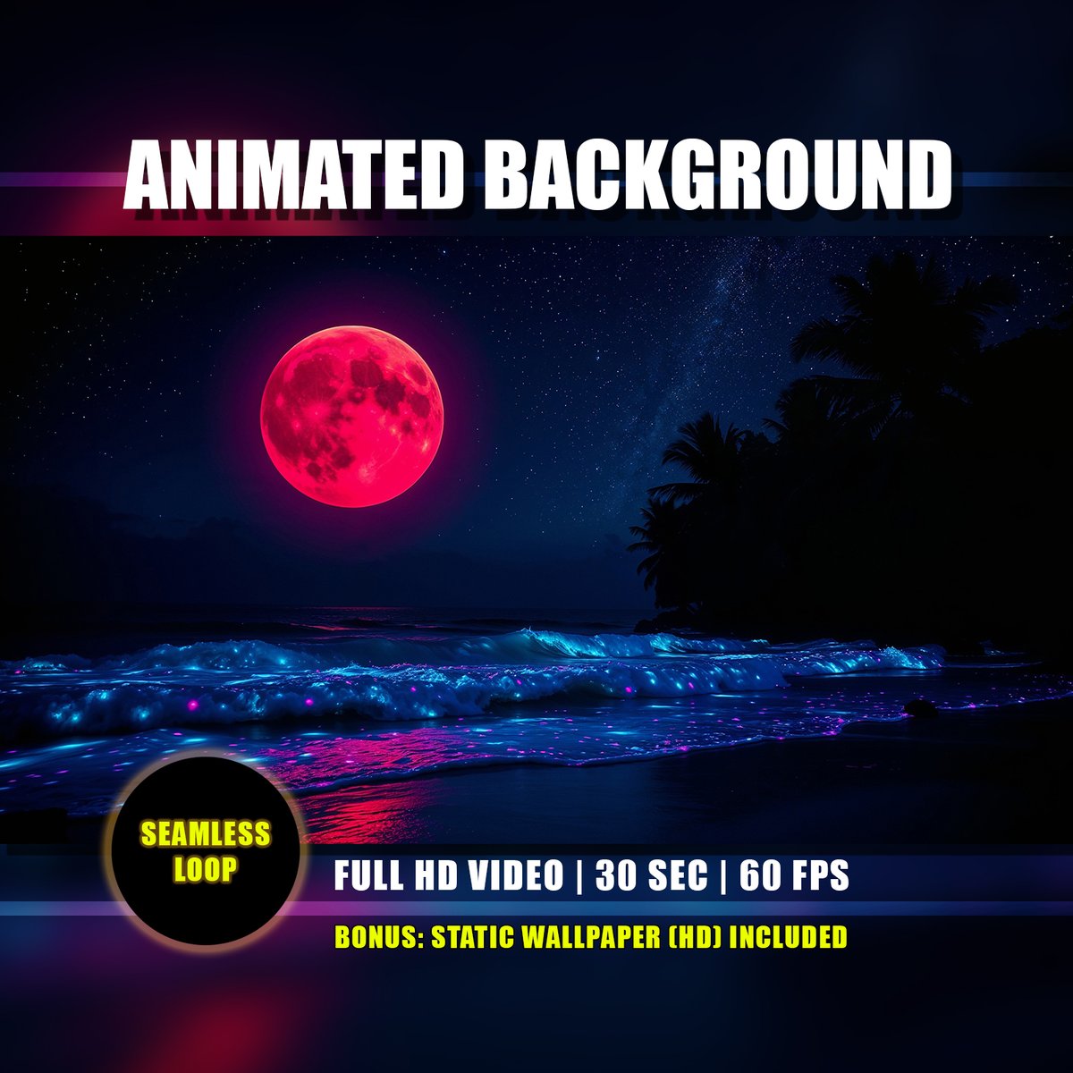 EternalStudioCo's tweet image. 🔔New Listing! 🌕Red Moon Night Ocean BG: Neon blue pink waves &amp;amp; glowing particles. Surreal loop for VTubers, streamers! eternalstudioco.etsy.com/listing/434399…

#MoonlightBeach #RedMoon #NeonWaves #VTuber #Twitch #YouTube #Streamer #twitchoverlay #animatedbackground #youtubebackground #lofivibe