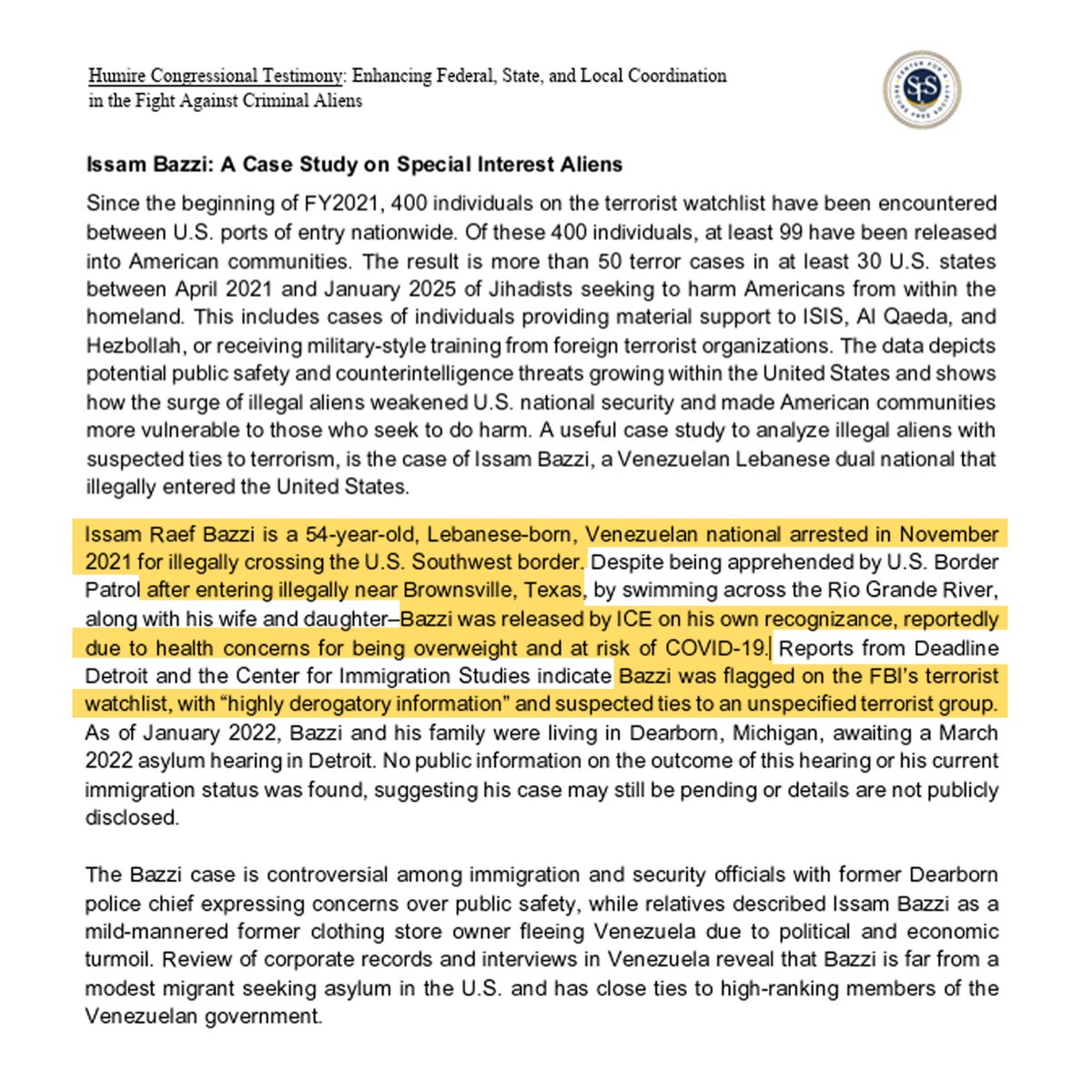 SUSPECTED ALIEN TERRORIST ARRESTED

Issam Raef Bazzi, a Lebanese-born Venezuelan national, was arrested by ICE in Michigan.

Bazzi was released into the country under the Biden admin because he was "overweight and at risk for COVID."

Issam Raef Bazzi was flagged on the FBI's