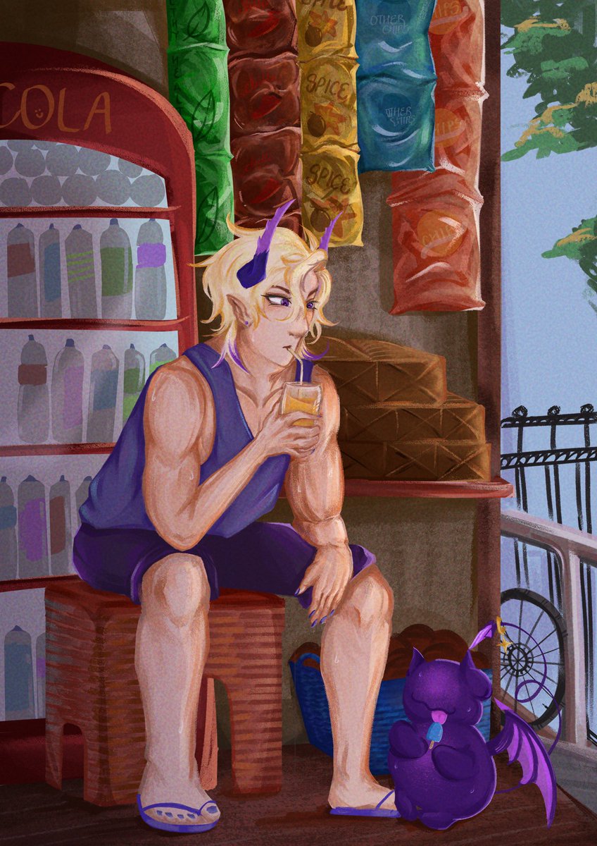 kerobunny's tweet photo. I participated in this project yippee!~
My piece is based off of this dairy nearby that sells mango lassi in the summer (mango) season (they also sell custard apple lassi in the winter, yum); so, here’s Zanny and the Prime Netherling cooling down in the heat :3
#Netherrizz https://t.co/vygcza0VMU