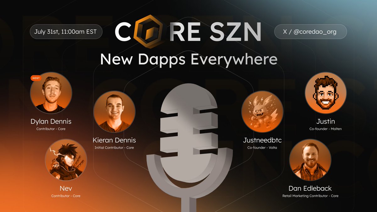 Core SZN now has a Space. 🎙️

We’re kicking off a new bi-weekly series to cover the latest dapps, biggest launches, and what’s coming next.

First episode takes place tomorrow at 11am EST - "New Dapps Everywhere".

Set your reminder here. 🔗👇
x.com/i/spaces/1LyxB…