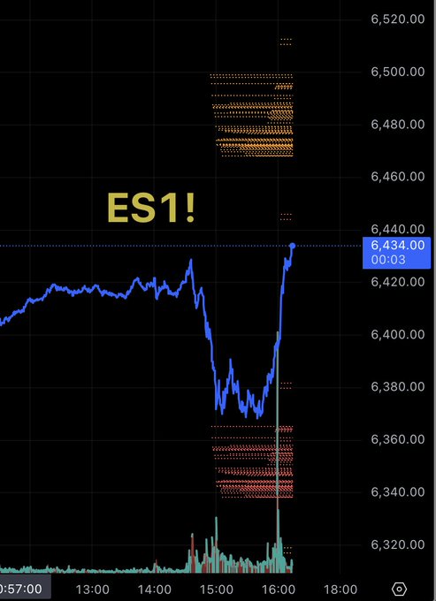 ES1 market chart showing a sudden flush and recovery