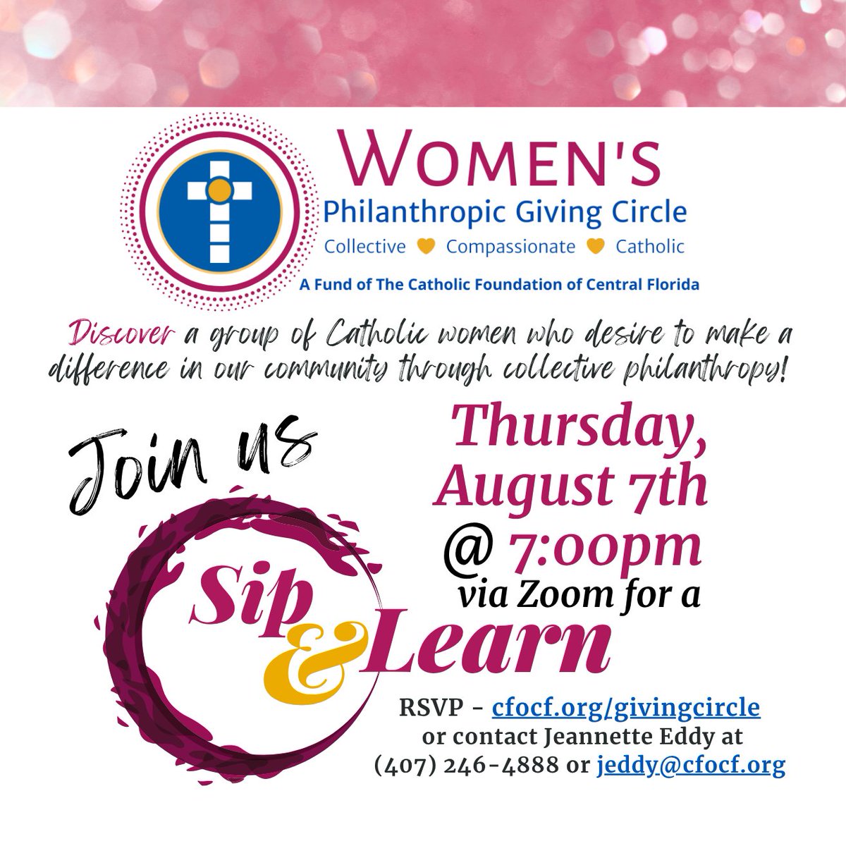 cf_ocf's tweet image. Learn how faith, friendship &amp;amp; generosity unite in the Women’s Philanthropic Giving Circle! Join our relaxed Zoom chat &amp;amp; explore the power of giving. Register by Friday, Aug. 1, for a Sip &amp;amp; Learn Swag Gift! Visit: cfocf.org/givingcircle #CFOCF #SipandLearn #WPGC #CatholicFaith