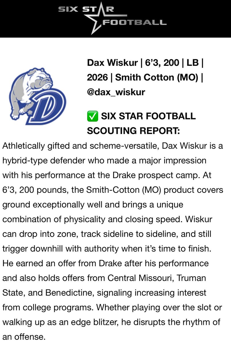 dax_wiskur's tweet image. Thank you for the write up! @sixstarfootball 
@scfootball @Coachgrayj 
@AdamCox38 @CoachJoeWoodley