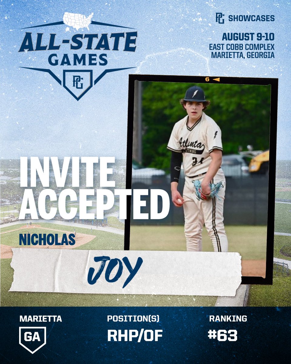 Perfect Game Georgia (@pg_georgia) on Twitter photo ๐จINVITE ACCEPTED๐จ
Nicholas Joy (GA) has accepted his invitation to head to the 2025 PG Southeast All-State Games in Marietta, GA! ๐ฅ
<a href="/PGShowcases/">PG Showcases</a> <a href="/PerfectGameUSA/">Perfect Game USA</a> ๐จINVITE ACCEPTED๐จ
Nicholas Joy (GA) has accepted his invitation to head to the 2025 PG Southeast All-State Games in Marietta, GA! ๐ฅ
<a href="/PGShowcases/">PG Showcases</a> <a href="/PerfectGameUSA/">Perfect Game USA</a>