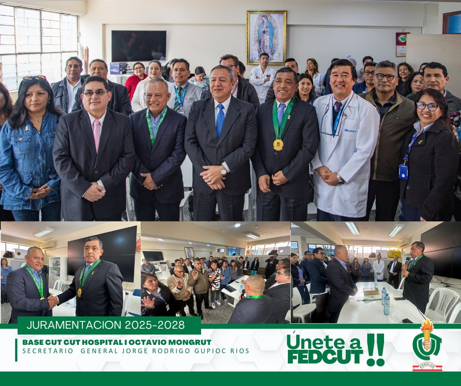 📍 #Juramentación en Base CUT Hospital I Octavio Mongrut
El compañero Jorge Gupioc Ríos asumió como Secretario General de la base.
🤝 Con la presencia de nuestro Secretario General, <a href="/Willy_PonceC/">Wilfredo Ponce</a> , reafirmamos el compromiso por fortalecer la organización sindical. 
#80AñosFEDCUT
